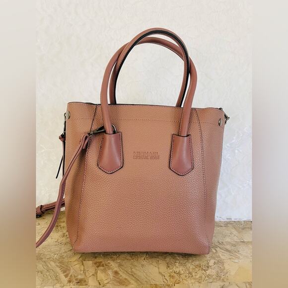 MICHAEL KORS Mauve hard pebble leather convertible tote shoulder bag crossbody - Picture 3 of 10